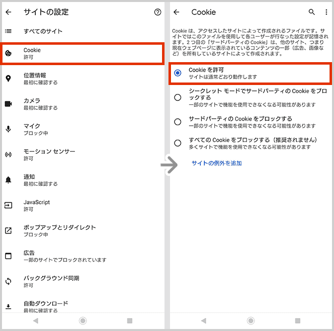 ［Cookieを許可］を選択