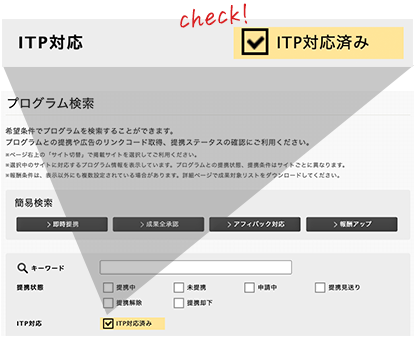 プログラム検索画面で「ITP対応済み」にチェックを入れる