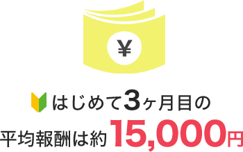 はじめて3ヶ月目の平均報酬は約15,000円