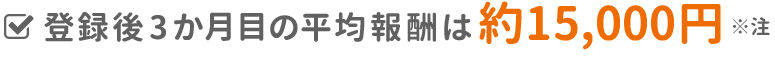 登録後3か月目の平均報酬は約15,000円